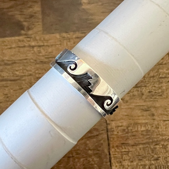 Hopi Native American Guy Josytewa Signed Overlay Sterling Silver Ring Men Unisex - Picture 10 of 10